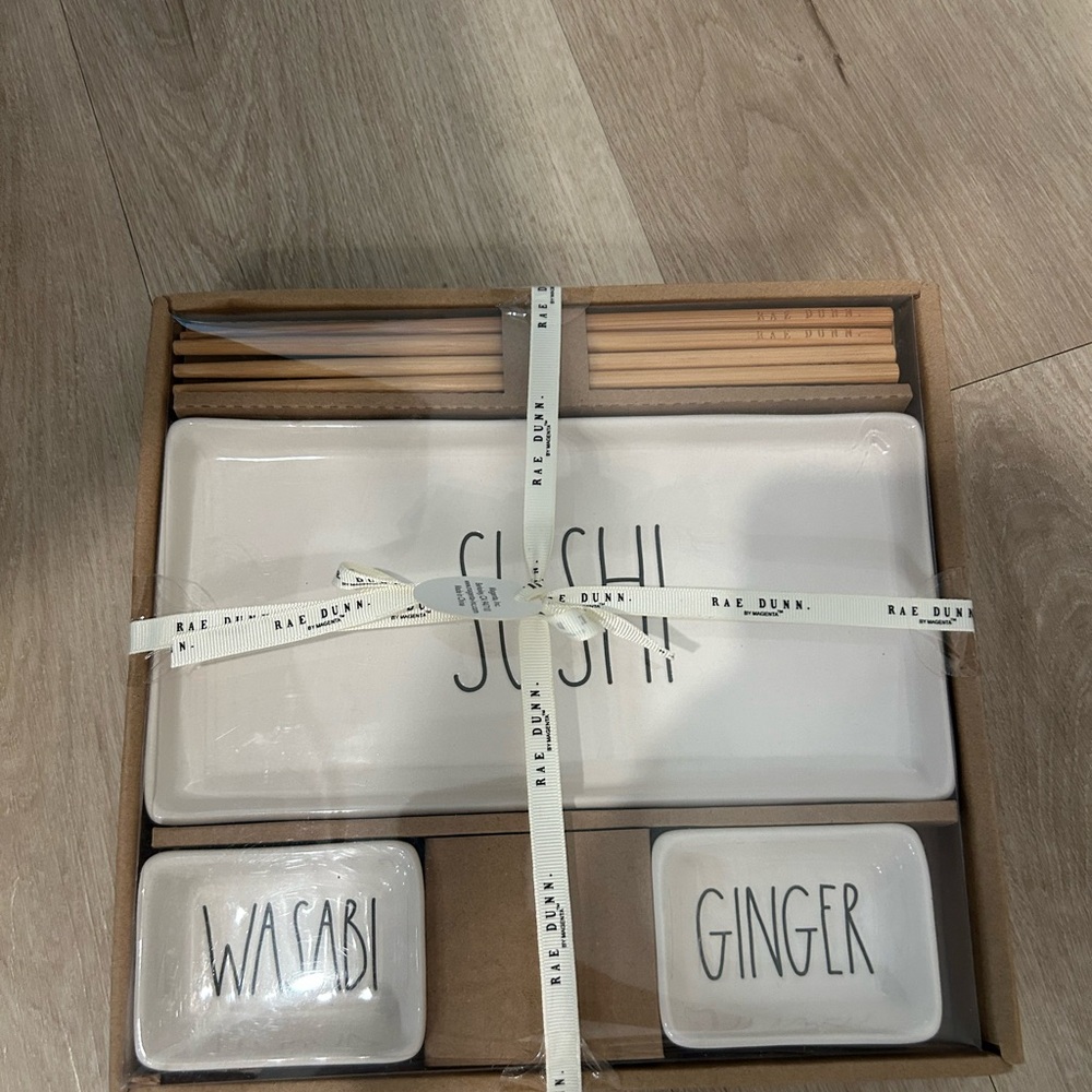 Rae Dunn White Sushi Set with Chopsticks